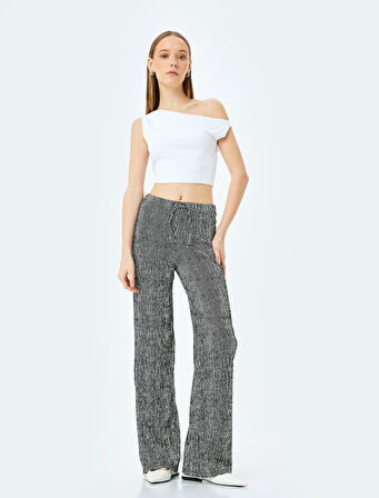 Beli Bağcıklı Geniş Paça Pantolon