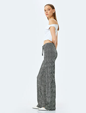 Beli Bağcıklı Geniş Paça Pantolon