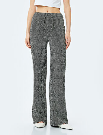 Beli Bağcıklı Geniş Paça Pantolon
