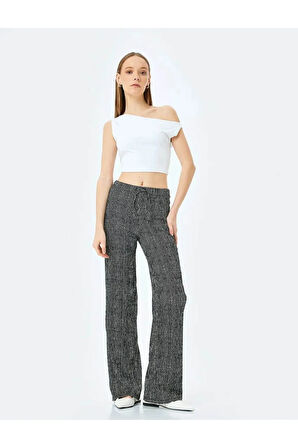 Beli Bağcıklı Geniş Paça Siyah Kadın Pantolon 5sal40013ık