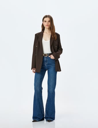 Yüksek Bel Slim Fit İspanyol Paça Kot Pantolon  -  Flare Jean