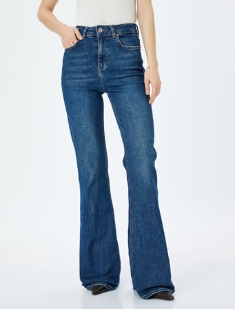 Yüksek Bel Slim Fit İspanyol Paça Kot Pantolon  -  Flare Jean