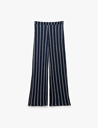 Çizgili Beli Lastikli Geniş Paça Pantolon