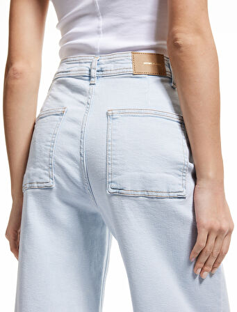 Yüksek Bel Kesik Paça Düğmeli Denim Pantolon -  Culotte Jean