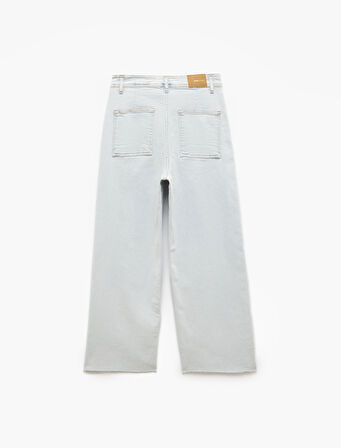Yüksek Bel Kesik Paça Düğmeli Denim Pantolon -  Culotte Jean