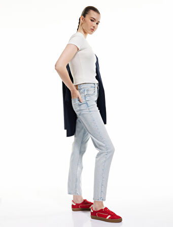 Mom Fit Yüksek Bel Pamuklu Cepli Denim Pantolon - Mom Slim Jean