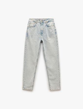 Mom Fit Yüksek Bel Pamuklu Cepli Denim Pantolon - Mom Slim Jean