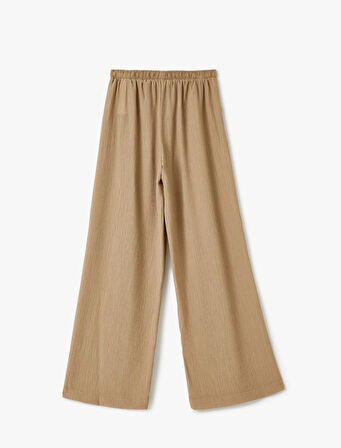 Beli Bağcıklı Geniş Paça Cepli Viskon Karışımlı Pantolon