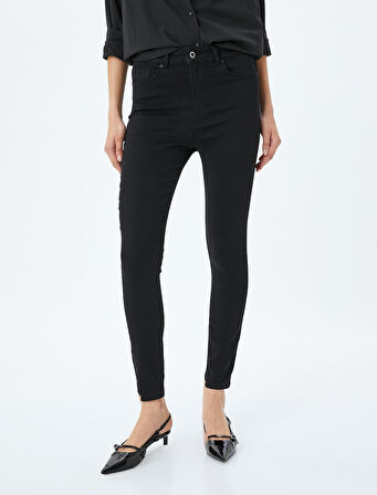 Yüksek Bel Skinny Fit Dar Paça Düğmeli Kot Pantolon - Skinny Fit Push Up Jean