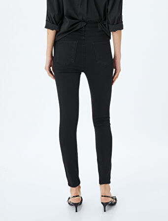 Yüksek Bel Skinny Fit Dar Paça Düğmeli Kot Pantolon - Skinny Fit Push Up Jean