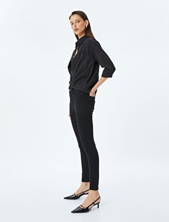 Yüksek Bel Skinny Fit Dar Paça Düğmeli Kot Pantolon - Skinny Fit Push Up Jean