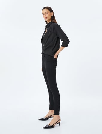 Yüksek Bel Skinny Fit Dar Paça Düğmeli Kot Pantolon - Skinny Fit Push Up Jean