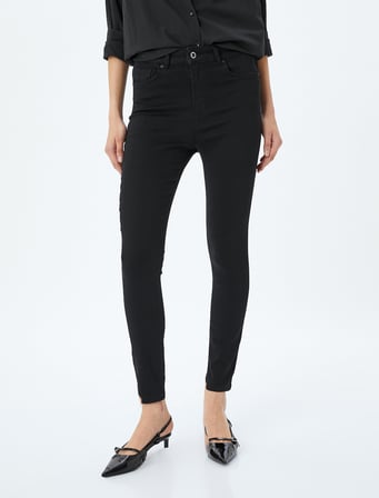 Yüksek Bel Skinny Fit Dar Paça Düğmeli Kot Pantolon - Skinny Fit Push Up Jean