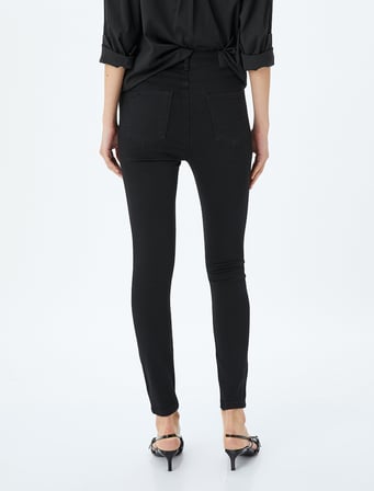 Yüksek Bel Skinny Fit Dar Paça Düğmeli Kot Pantolon - Skinny Fit Push Up Jean