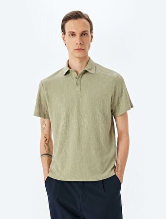 Kısa Kollu Pamuk Karışımlı Dokulu Polo Yaka Tişört