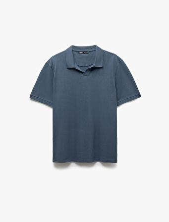 Pamuklu Pike Kumaş Kısa Kollu Regular Fit V Yaka Polo Tişört