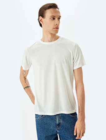 Bisiklet Yaka Kısa Kollu Viskon Karışımlı Basic Slim Fit Tişört