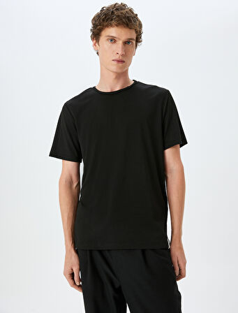 Bisiklet Yaka Kısa Kollu Viskon Karışımlı Basic Slim Fit Tişört