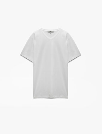 Kısa Kollu V Yaka Pamuklu Basic Erkek Slim Fit Tişört