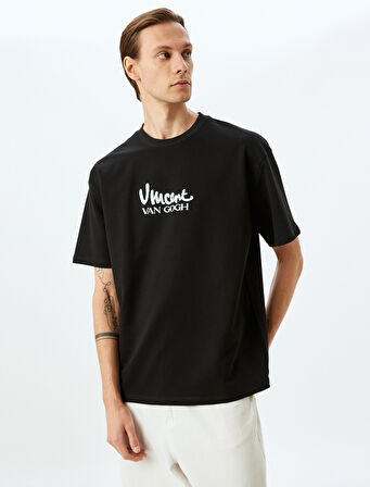 Bisiklet Yaka Kısa Kollu Pamuklu Oversize Lisanslı Van Gogh Baskılı Tişört