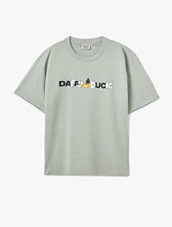 Kısa Kollu Pamuklu Tok Kumaş Bisiklet Yaka Oversize Baskılı Lisanslı Daffy Duck Tişört
