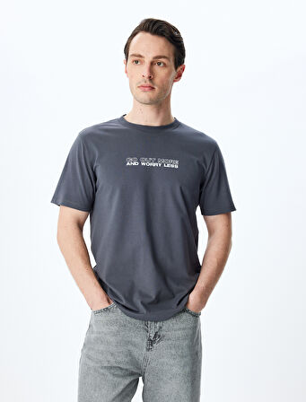 Bisiklet Yaka Slim Fit Kısa Kollu Pamuklu Slogan Baskılı Tişört