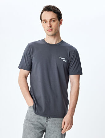 Slogan Baskılı Bisiklet Yaka Kısa Kollu Pamuklu Slim Fit Tişört