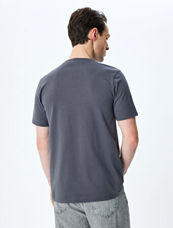 Slogan Baskılı Bisiklet Yaka Kısa Kollu Pamuklu Slim Fit Tişört