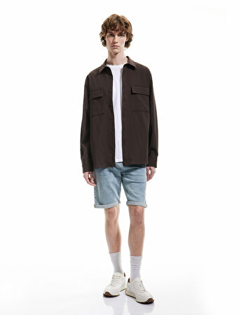 Pamuklu Slim Fit Katlamalı Paça Bermuda Jean Şort