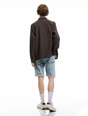 Pamuklu Slim Fit Katlamalı Paça Bermuda Jean Şort