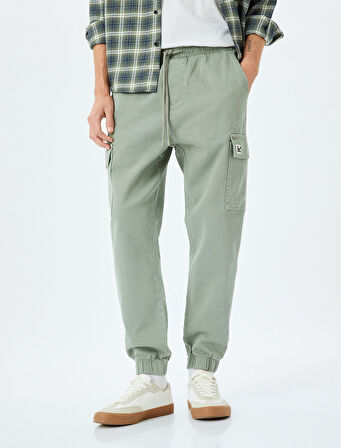 Beli Bağcıklı Pamuklu Gabardin Kargo Cep Detaylı Jogger Pantolon