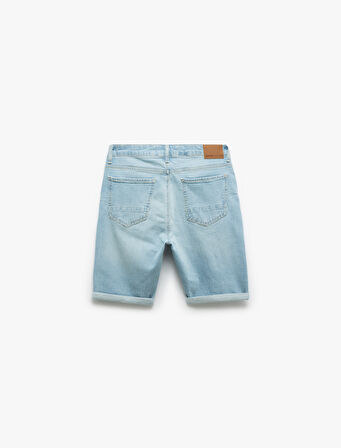 Slim Fit Pamuklu Katlamalı Paça Denim Şort