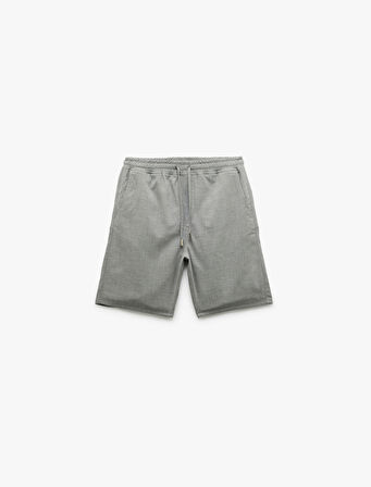 Viskon Karışımlı Cep Detaylı Bermuda Slim Fit Beli Bağcıklı Şort