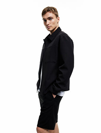 Viskon Karışımlı Cep Detaylı Bermuda Slim Fit Beli Bağcıklı Şort