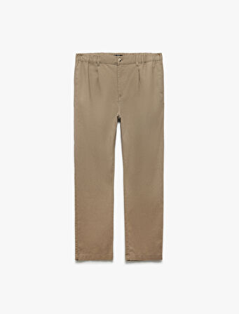 Cep Detaylı Düğmeli Pamuk Keten Karışımlı Chino Pantolon