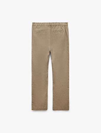 Cep Detaylı Düğmeli Pamuk Keten Karışımlı Chino Pantolon