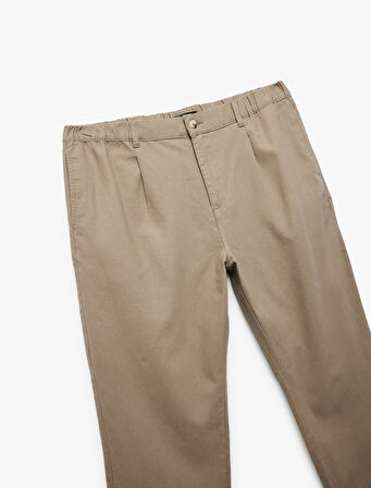 Cep Detaylı Düğmeli Pamuk Keten Karışımlı Chino Pantolon
