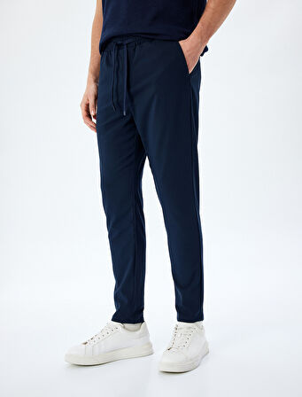 Slim Fit Cep Detaylı Viskon Karışımlı Beli Bağcıklı Pantolon