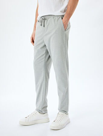 Slim Fit Cep Detaylı Viskon Karışımlı Beli Bağcıklı Pantolon