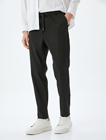Slim Fit Cep Detaylı Viskon Karışımlı Beli Bağcıklı Pantolon