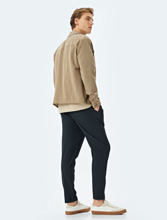 Katlamalı Paça Viskon Karışımlı Düğmeli Beli Bağcıklı Slim Fit Pantolon