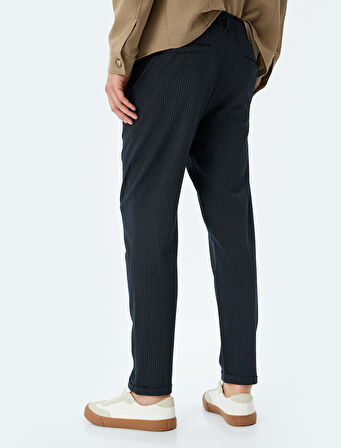 Katlamalı Paça Viskon Karışımlı Düğmeli Beli Bağcıklı Slim Fit Pantolon