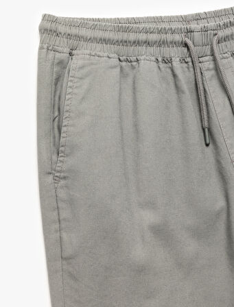 Beli Bağcıklı Cep Detaylı Keten Pamuk Karışımlı Chino Pantolon
