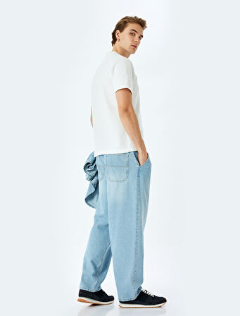Normal Bel Pamuklu Chino Cep Detaylı Bol Skater Jean Pantolon