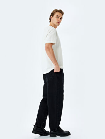 Normal Bel Pamuklu Chino Cep Detaylı Loose Fit Jean Pantolon