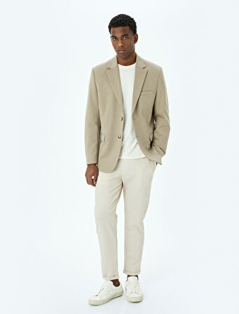 Mono Yaka Uzun Kollu Düğmeli Klasik Slim Fit Blazer Ceket
