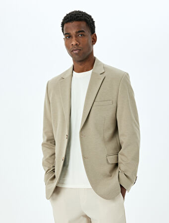 Mono Yaka Uzun Kollu Düğmeli Klasik Slim Fit Blazer Ceket