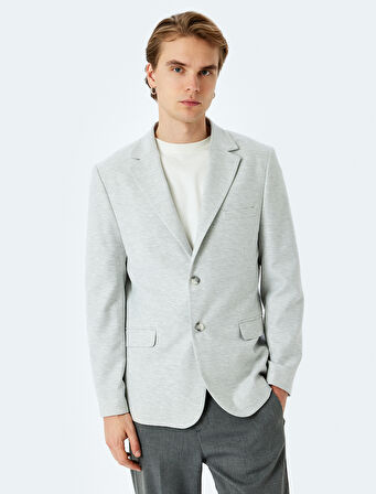 Slim Fit Pamuk Karışımlı Cep Detaylı Mono Yaka Blazer Ceket