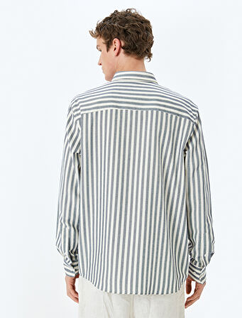 Uzun Kollu Düğmeli Gömlek Yaka Slim Fit Çizgili Gömlek