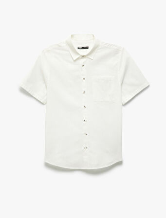 Kısa Kollu Pamuklu Cep Detaylı Slim Fit Gömlek